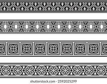 Vector seamless European black monochrome ornament. Endless ornament, medieval.Renaissance border. Decorations of palaces and churches.
