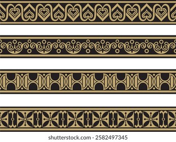 Vector seamless European gold and black ornament. Endless ornament, medieval.Renaissance border. Decorations of palaces and churches.
