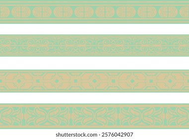 Vector seamless European gold and green ornament. Endless ornament, medieval.Renaissance border. Decorations of palaces and churches.
