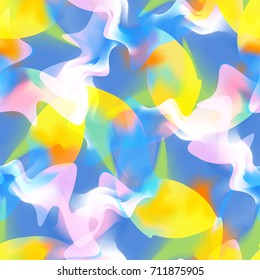 Vector seamless exotic abstract background. Colorfull modern camouflage. Trendy print with elements of digital watercolor art good for fabrics, cloths, sportswear, wallpaper, banners, advertisements.