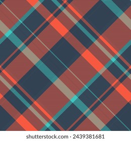 Tejido sin costuras vectorial de cuadros de tejido tartán con un patrón de tela de fondo a cuadros en colores azul y rojo.