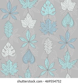 Vector Seamless Fabric Pattern with Fall Different Leaves