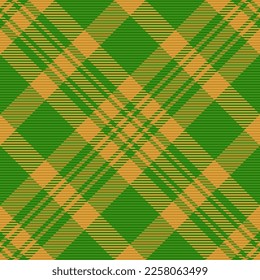 Vector seamless fabric. Texture check plaid. Background tartan pattern textile in green and orange colors.