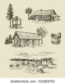 vector seamless farm and vintage hand drawn set