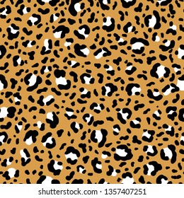 Vector seamless Faux Leopard Skin Pattern with black and white spots on gold background. Vector illustration animal repeat surface pattern