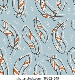 vector seamless feather boho pattern 