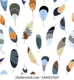 Vector seamless feather pattern,texture,print,background,wallpaper. Soft nature colors.