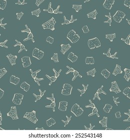 Vector seamless female lingerie pattern in doodle style.