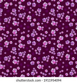 Vector seamless feminine summer floral pattern in lilac pastel colors for fabric design, wallpaper, textile, background dark purple.