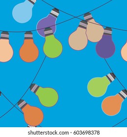 Vector seamless festive background with a pattern of color garlands light bulbs