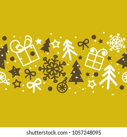 vector seamless festive christmas pattern, stars, christmas tree,  golden color