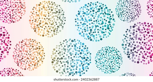 Vector seamless festive pattern with rainbow gradient balls  on a white background