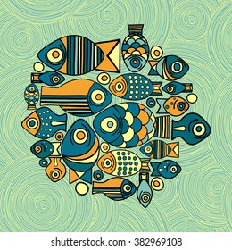 Vector seamless fish pattern. Repeating background with fish, bubbles. Set of fish, sea pattern. Great for web page, wallpaper, fabric, t-shirt print, pattern fills, wrapping paper, poster, and more