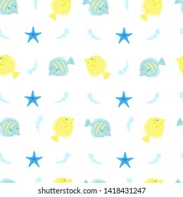 vector seamless fish pattern with starfish