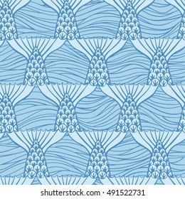 Vector seamless fishtail stylization pattern, abstract marine decorative background for textile, wallpaper, surface design.