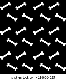 vector seamless flat cartoon bones white pattern isolated on black