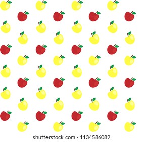 Vector seamless flat cartoon yellow red apple pattern isolated on white background 