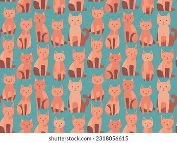 Vector Seamless flat ginger cat texture, kitty neko fashion pattern, orange kitten fabric, cat day decor