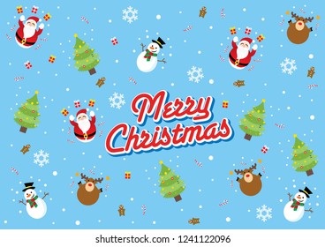 Vector seamless flat pattern with icons of Happy New Year and Christmas Day