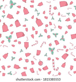 Vector seamless flat pattern with icons of Happy New Year and Christmas Day