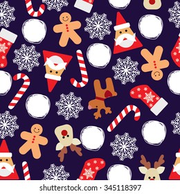 Vector seamless flat pattern with icons of Happy New Year and Christmas Day