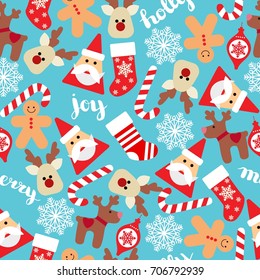 Vector seamless flat pattern with icons of Happy New Year and Christmas Day