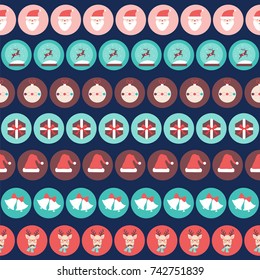 Vector seamless flat pattern with icons of Happy New Year and Christmas Day. Design background poster,card, typography wrapper image.