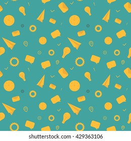 Vector seamless flat pattern with offic and work tools icons. Flat design graphic, perfect for web background, print wrapping decoration.  