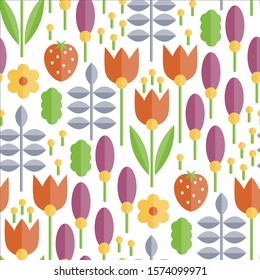 Vector Seamless Flat Pattern with Spring Flowers