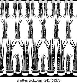 Vector seamless floral background. Black and white hand drawn pattern.