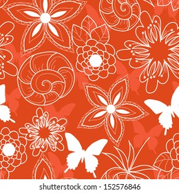 vector seamless floral background with butterflies