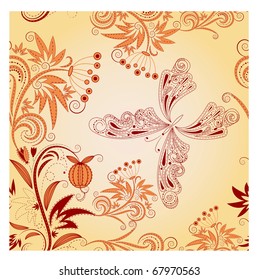 vector seamless floral background with butterfly. clipping mask.