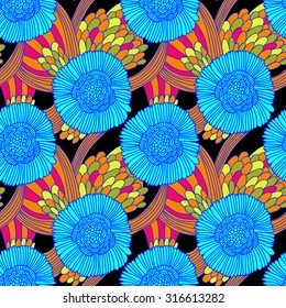 Vector seamless floral background. Decorative hand drawn colorful pattern.