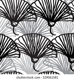 Vector seamless floral background. Decorative hand drawn black and white pattern. Leaves by tree.