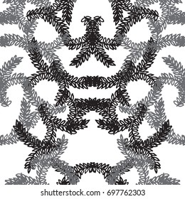 Vector seamless floral background. Decorative hand drawn black and white pattern. Leaves.
