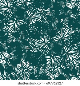 Vector seamless floral background. Decorative hand drawn black and white pattern. Leaves.