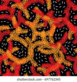 Vector seamless floral background. Decorative hand drawn black and white pattern. Leaves.