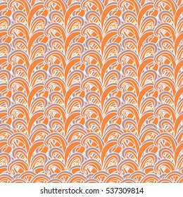 Vector seamless floral background. Endless hand-drawn colorful pattern with doodle elements. Use for wallpaper, textile, book cover, clothes. Make in white, light violet and peach colors