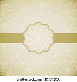 Vector seamless floral background. Background  with  flowers, vintage label design. Pattern behind the label is complete and seamless.
