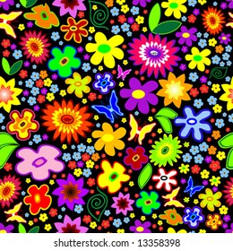 Fondo floral sin vectores con flores y mariposas (ver versión raster también en mi cartera)