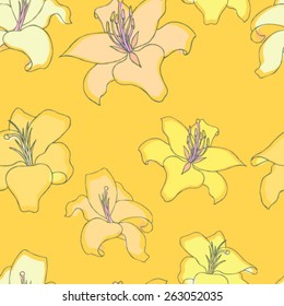 Vector seamless floral background with flowers. Wallpaper with lily.