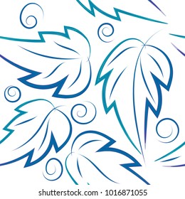 Vector seamless floral background, green decorative leaves on a   white background.
