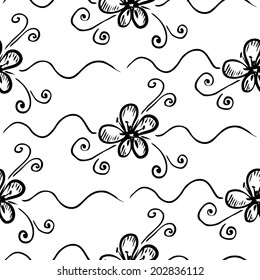 Vector seamless floral background. Hand drawing on white background