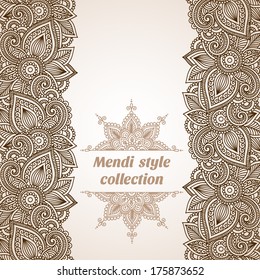 Vector seamless floral background with indian ornament. Lace pattern for invitation or greeting card