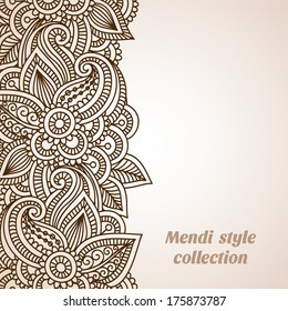 Vector seamless floral background with indian ornament. Lace pattern for invitation or greeting card