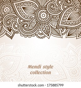 Vector seamless floral background with indian ornament. Lace pattern for invitation or greeting card