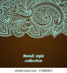 Vector seamless floral background with indian ornament. Lace pattern for invitation or greeting card
