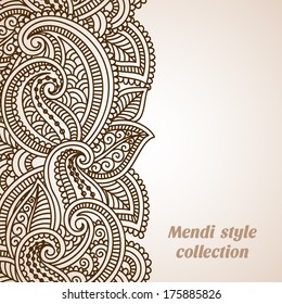 Vector seamless floral background with indian ornament. Lace pattern for invitation or greeting card