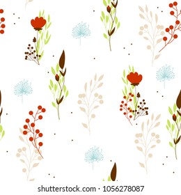Vector seamless floral background with plants and berries