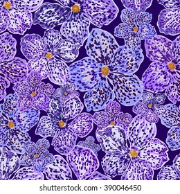 Vector seamless floral background. Floral background with purple flowers. Seamless pattern